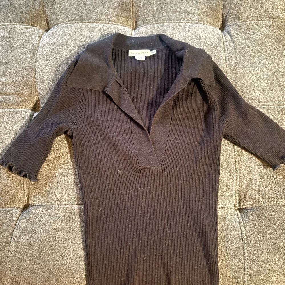 Good American Black V-Neck Sweater